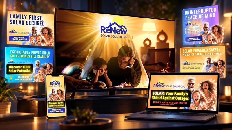 ReNew Solar Solutions multi-screen campaign across TV, laptop, phone and display ads