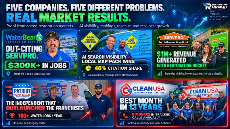 Restoration proof wall — five companies, five different problems, real market results